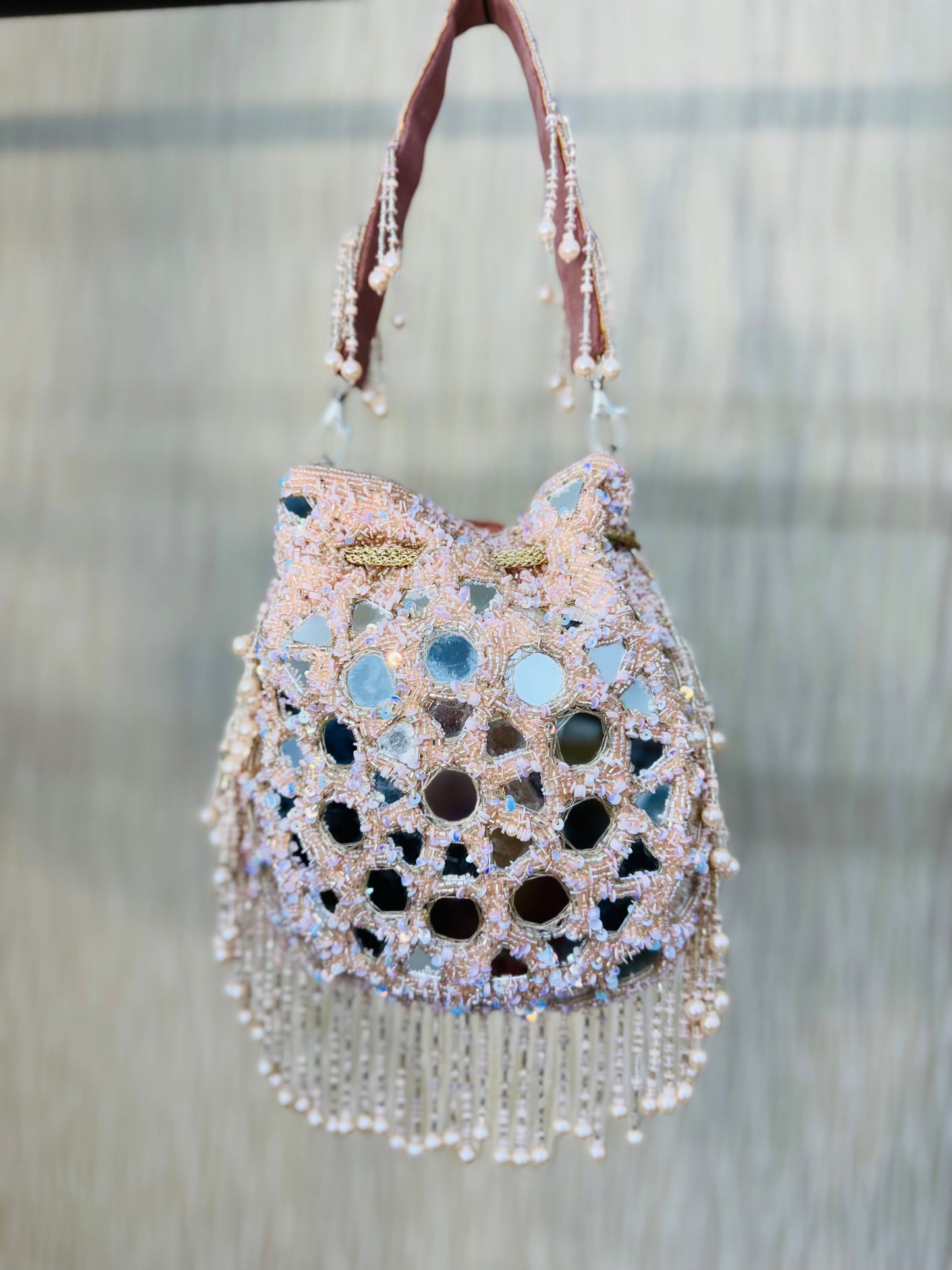 Pink/Peach Mirror-work Potli Purse