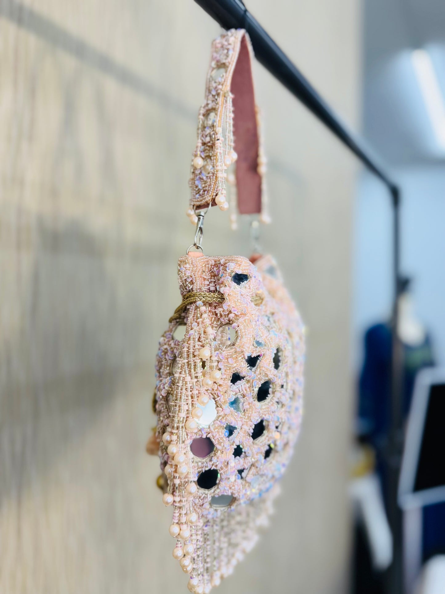 Pink/Peach Mirror-work Potli Purse
